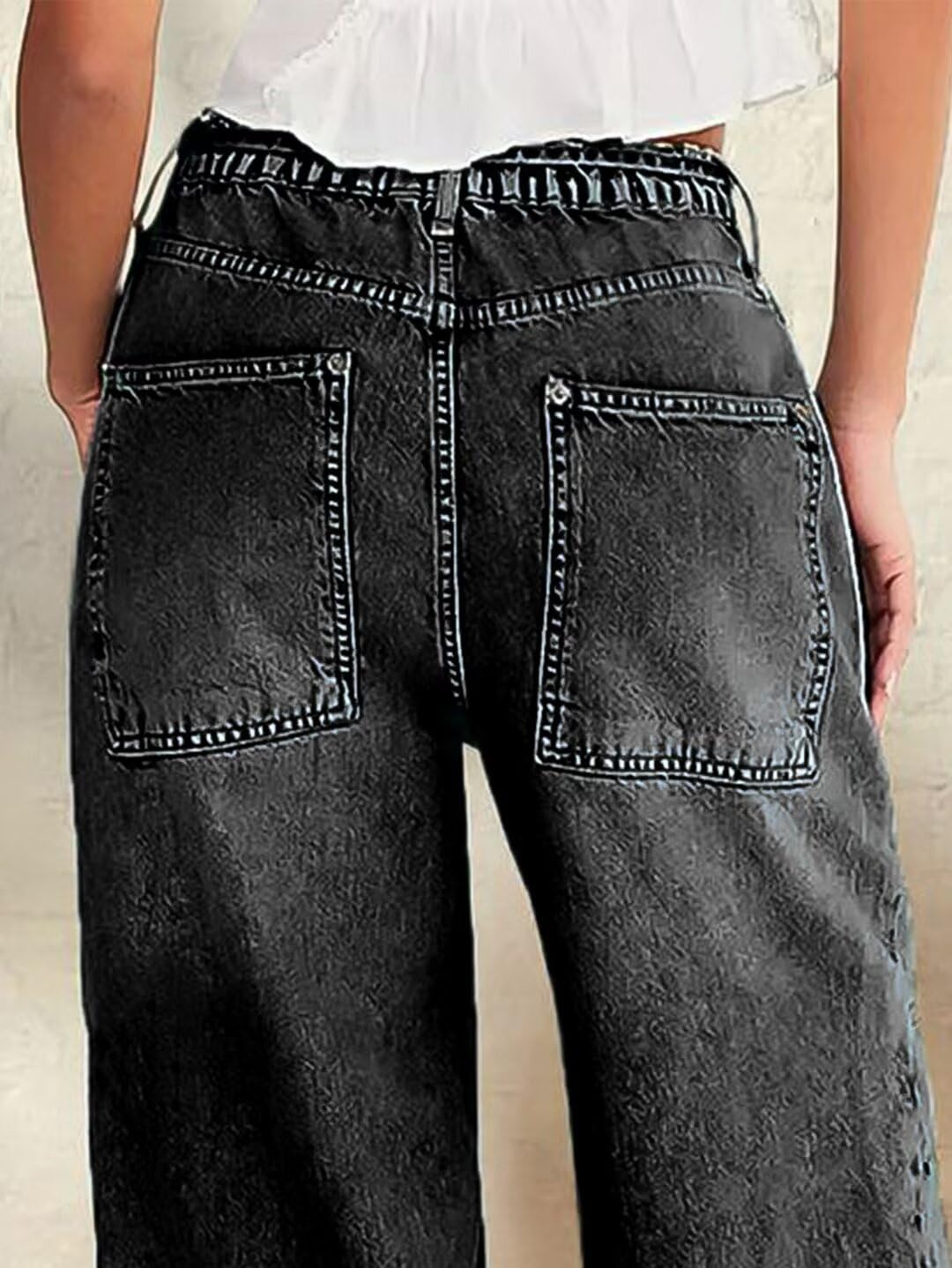 Foto 5 pulgar | Pantalones Vaqueros Anchos Con Diseño De Flamencos, Cintura Media, Negros, 2xl, Para Mujer - Venta Internacional.