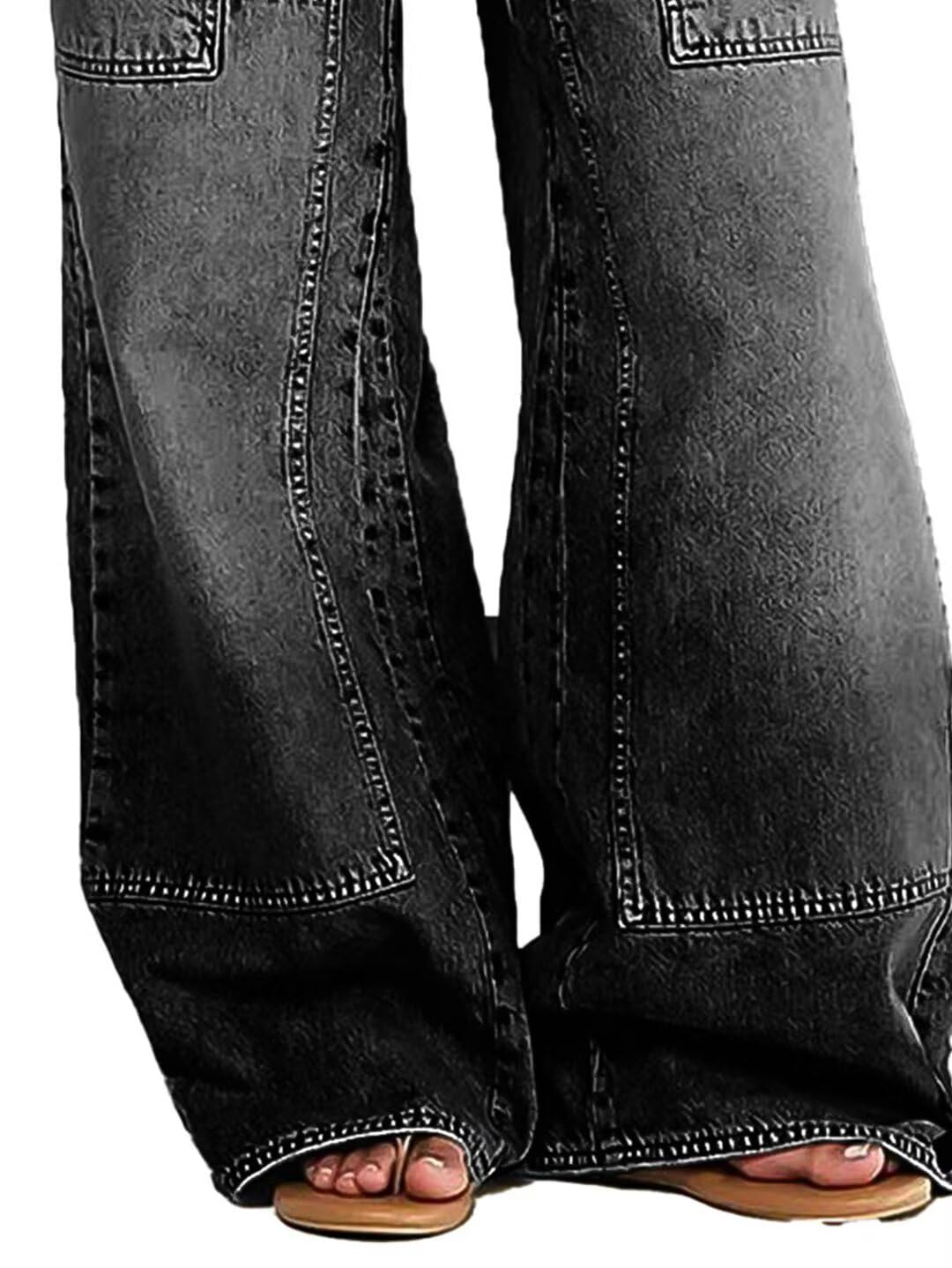 Foto 6 pulgar | Pantalones Vaqueros Anchos Con Diseño De Flamencos, Cintura Media, Negros, 2xl, Para Mujer - Venta Internacional.
