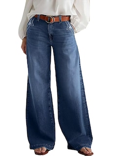 Foto 2 | Vaqueros De Pierna Ancha Flamingals Para Mujer, Cintura Media, Azul Marino, 2xl - Venta Internacional.