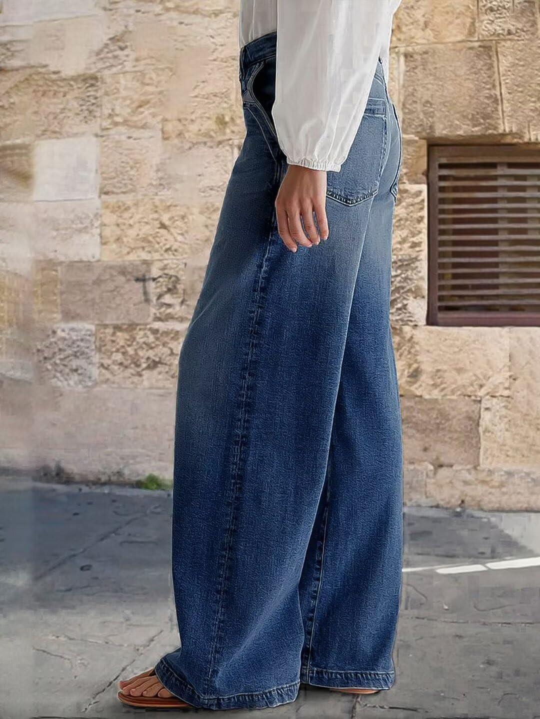 Foto 4 pulgar | Vaqueros De Pierna Ancha Flamingals Para Mujer, Cintura Media, Azul Marino, 2xl - Venta Internacional.