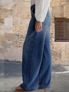 Foto 3 | Vaqueros De Pierna Ancha Flamingals Para Mujer, Cintura Media, Azul Marino, 2xl - Venta Internacional.