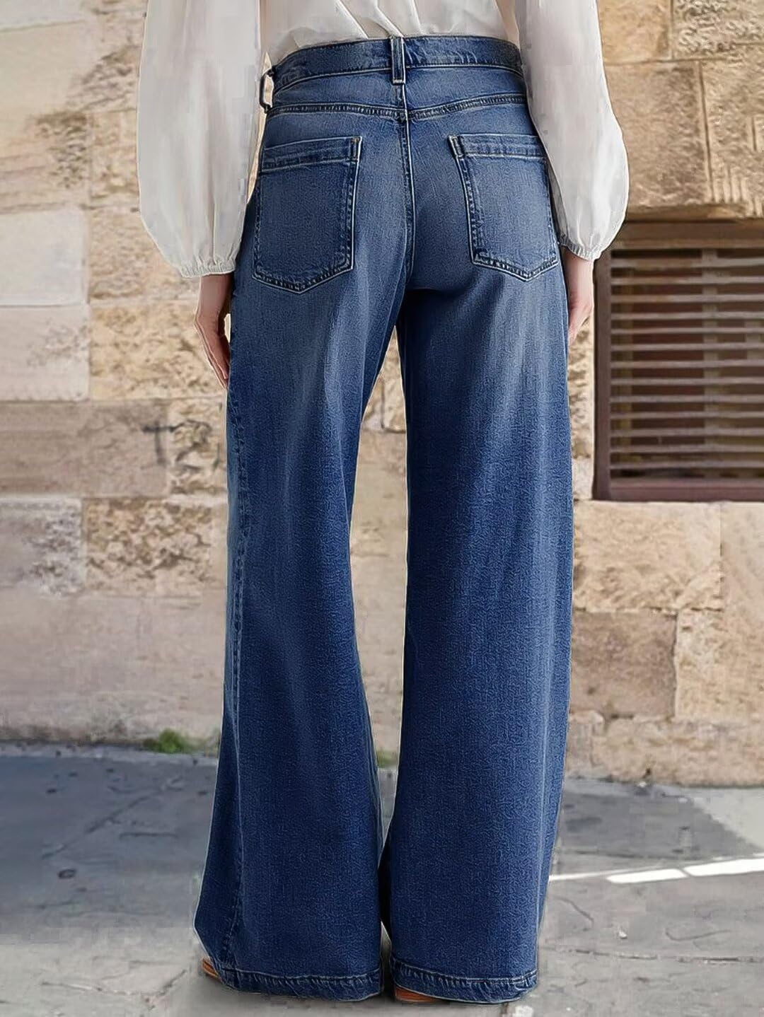 Foto 5 pulgar | Vaqueros De Pierna Ancha Flamingals Para Mujer, Cintura Media, Azul Marino, 2xl - Venta Internacional.