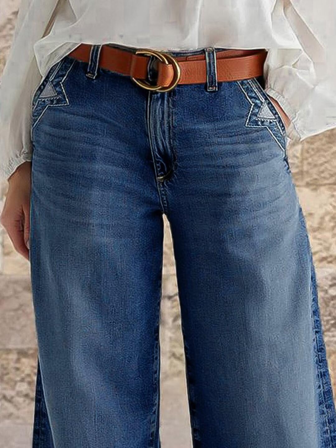 Foto 6 pulgar | Vaqueros De Pierna Ancha Flamingals Para Mujer, Cintura Media, Azul Marino, 2xl - Venta Internacional.
