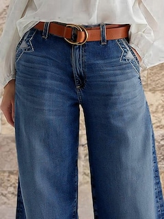 Foto 5 | Vaqueros De Pierna Ancha Flamingals Para Mujer, Cintura Media, Azul Marino, 2xl - Venta Internacional.