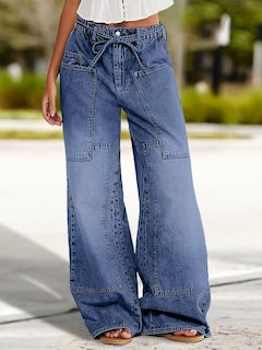 Foto 2 | Jeans Flamingals De Pierna Ancha Con Cordón A Media Cintura Para Mujer - Venta Internacional.