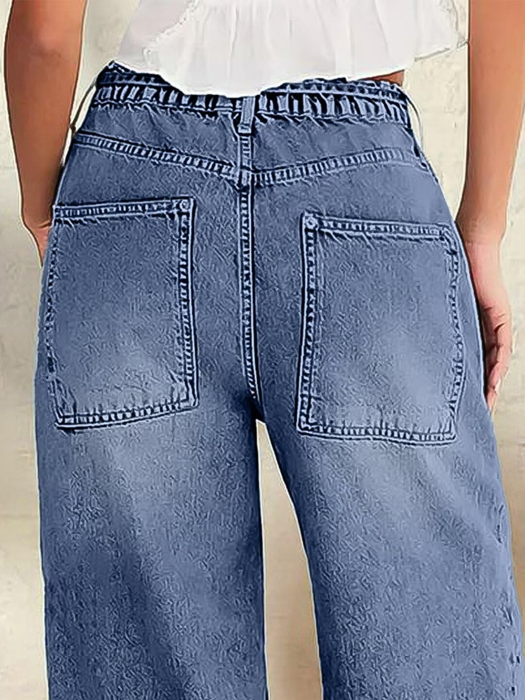 Foto 6 pulgar | Jeans Flamingals De Pierna Ancha Con Cordón A Media Cintura Para Mujer - Venta Internacional.