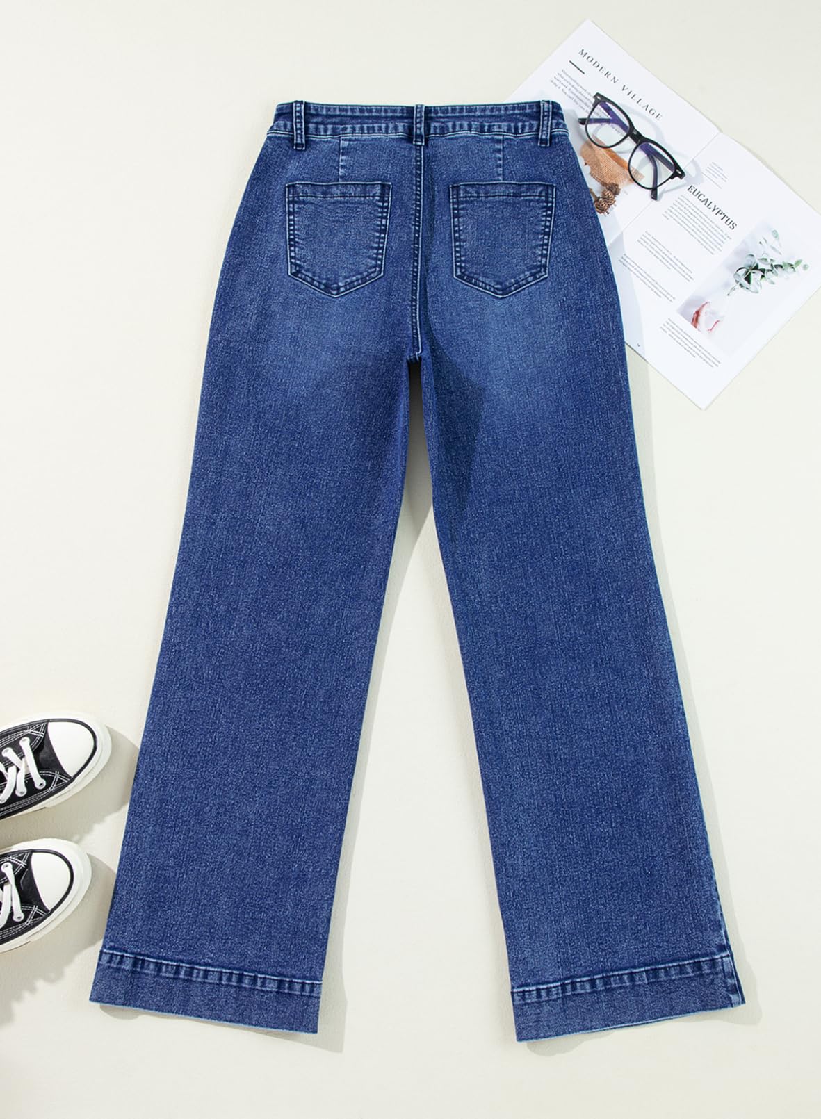 Foto 5 pulgar | Vaqueros Elegantes De Pierna Ancha Para Mujer, Cintura Alta, Talla 8, Azul Oscuro - Venta Internacional.