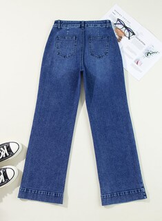 Foto 4 | Vaqueros Elegantes De Pierna Ancha Para Mujer, Cintura Alta, Talla 8, Azul Oscuro - Venta Internacional.