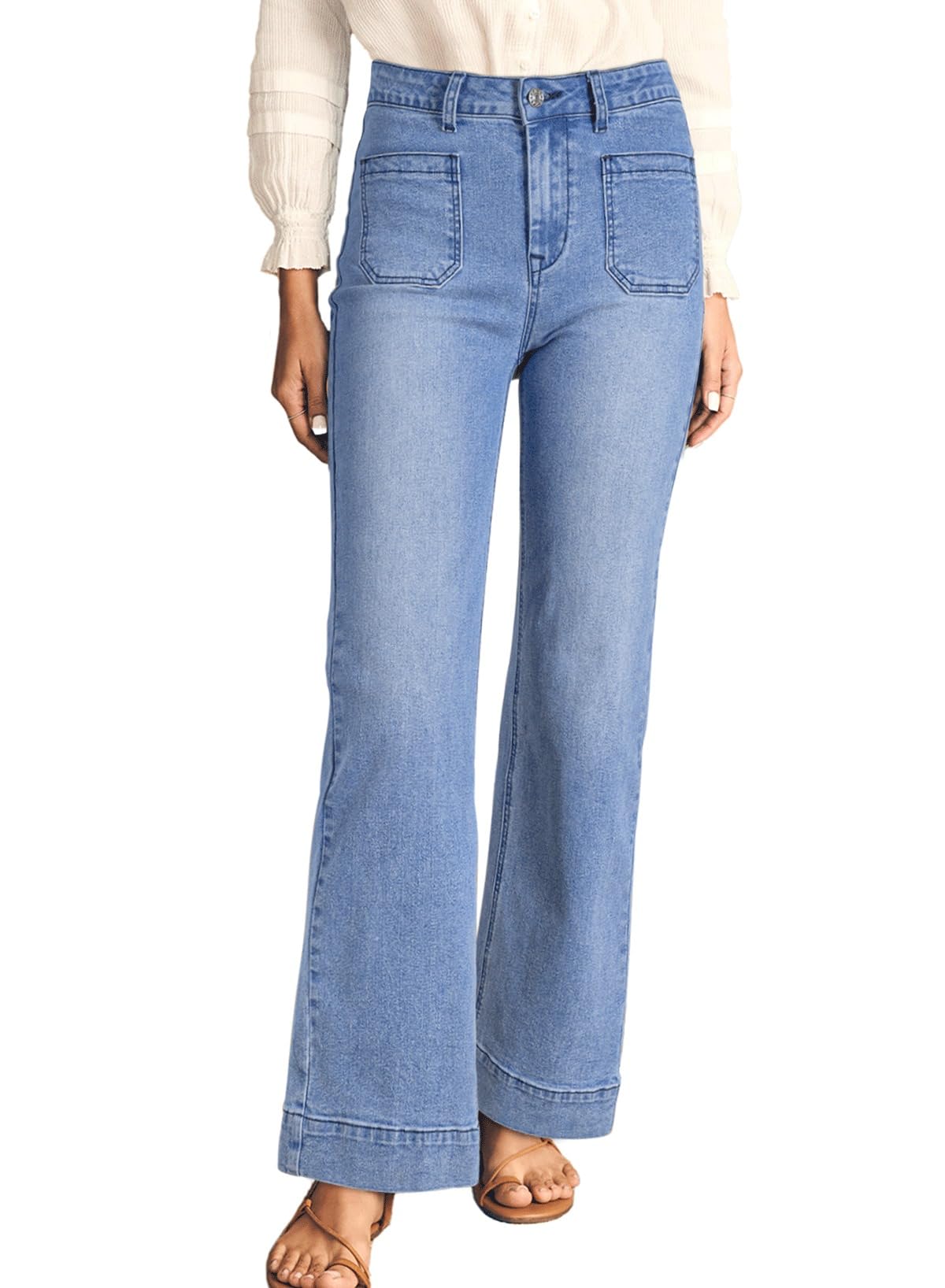 Vaqueros Astylish De Pierna Ancha Para Mujer, Cintura Alta, Talla 12, Azul - Venta Internacional.