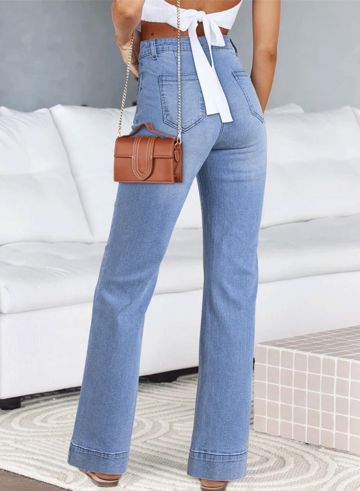 Foto 2 | Vaqueros Astylish De Pierna Ancha Para Mujer, Cintura Alta, Talla 12, Azul - Venta Internacional.