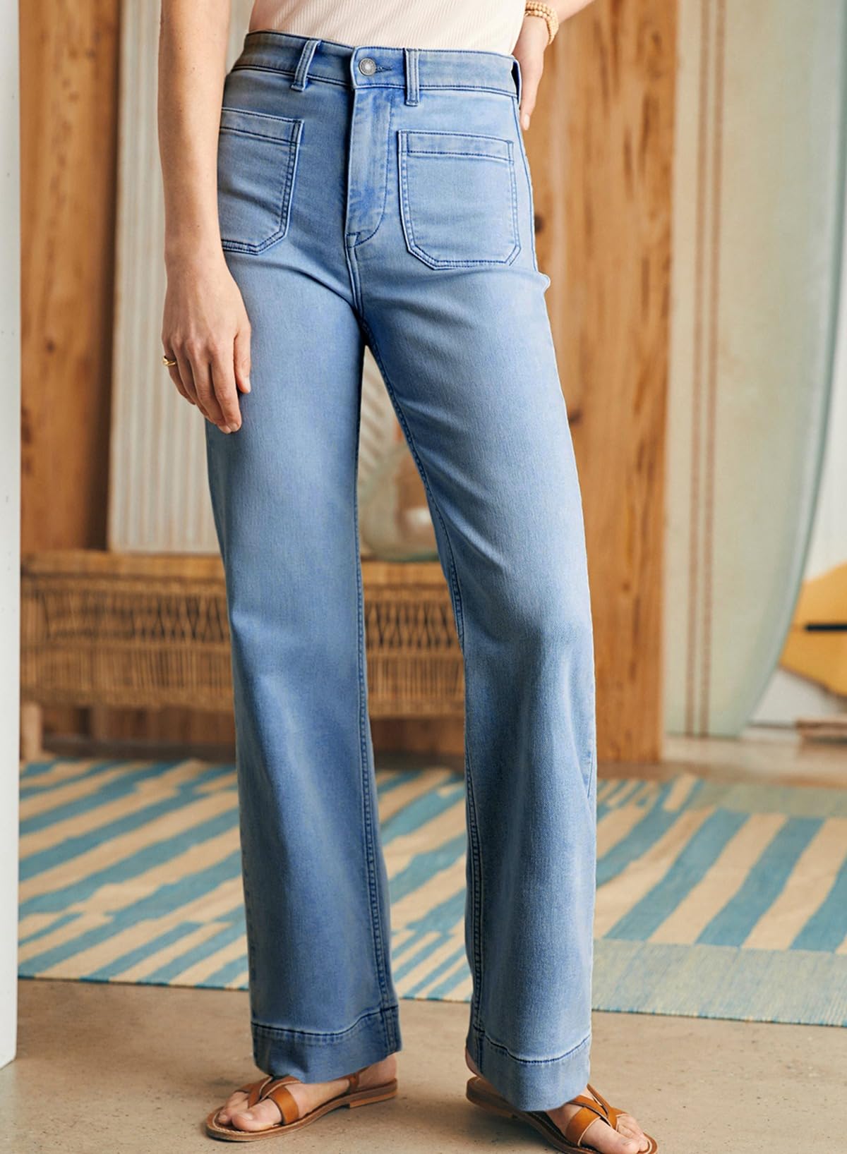 Foto 5 | Vaqueros Astylish De Pierna Ancha Para Mujer, Cintura Alta, Talla 12, Azul - Venta Internacional.