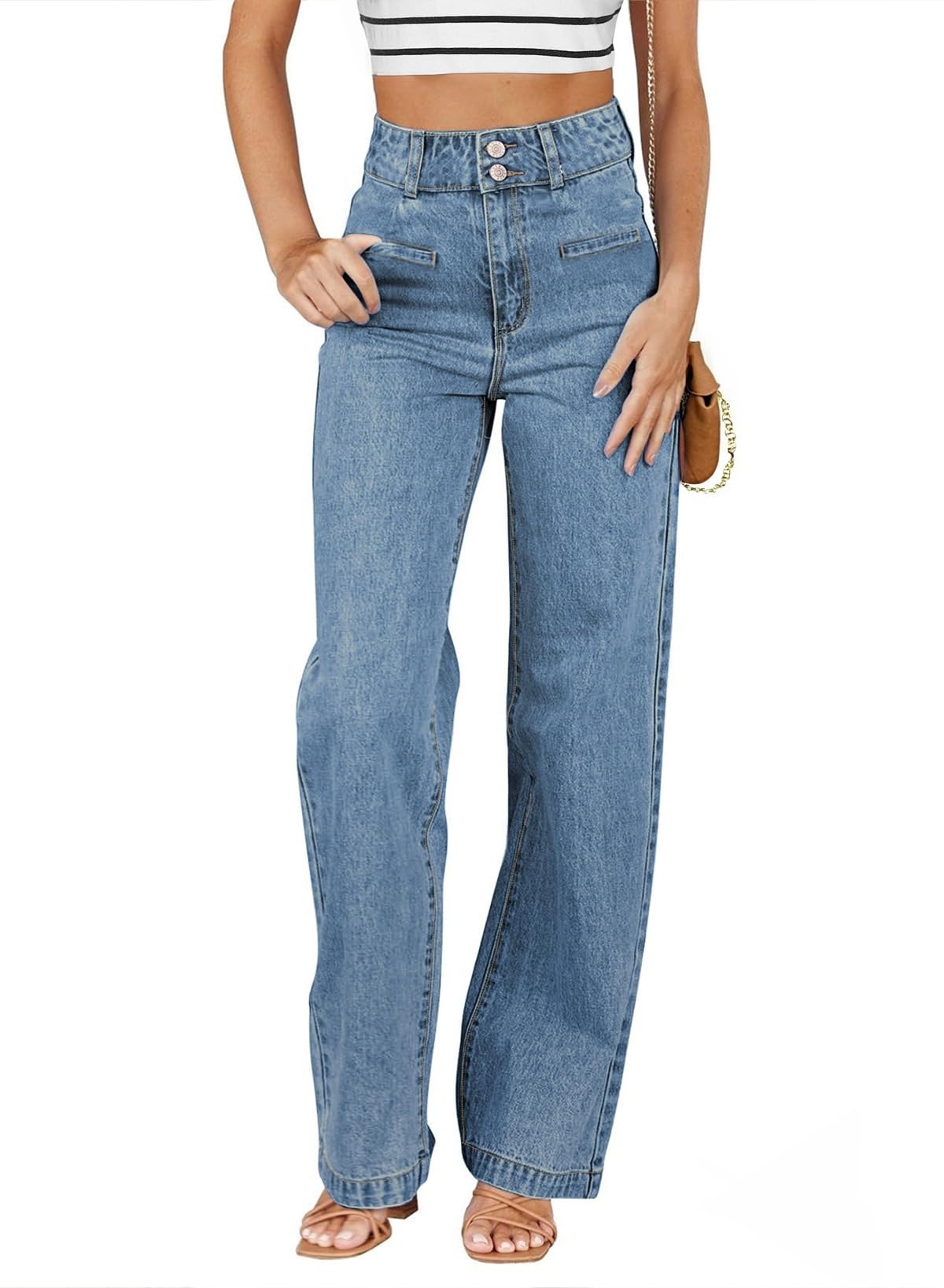Vaqueros Sidefeel Para Mujer, Pierna Ancha, Cintura Alta, Azul Zimbaplatinum - Venta Internacional.