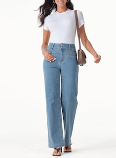 Foto 3 | Vaqueros Sidefeel Para Mujer, Pierna Ancha, Cintura Alta, Azul Zimbaplatinum - Venta Internacional.