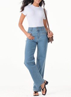 Foto 4 | Vaqueros Sidefeel Para Mujer, Pierna Ancha, Cintura Alta, Azul Zimbaplatinum - Venta Internacional.