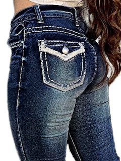 Foto 6 | Jeans Flamingals Con Corte De Bota Para Mujer, Vaquero Elástico, Azul Oscuro, Talla M - Venta Internacional.