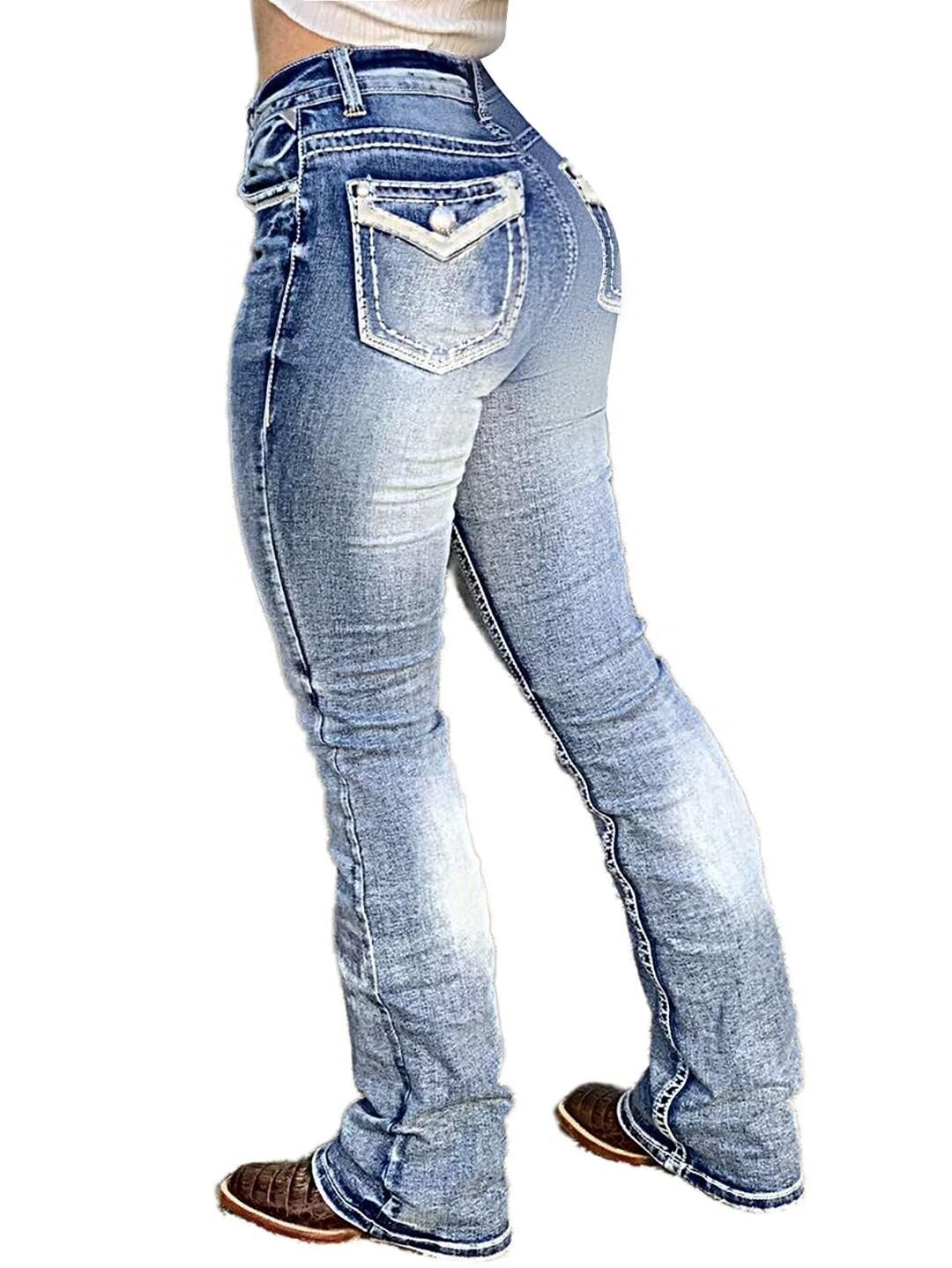 Foto 2 pulgar | Vaqueros Con Corte De Bota Flamingals Para Mujer, Azul Medio, Mezclilla, 2xl - Venta Internacional.