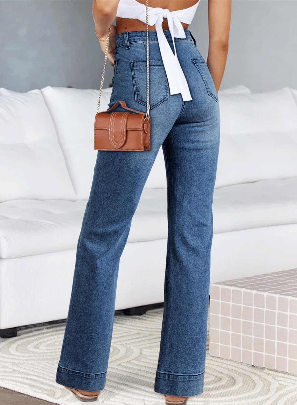 Foto 2 | Vaqueros Elegantes Con Pernera Recta Y Cintura Alta Para Mujer, Talla 10 - Venta Internacional.