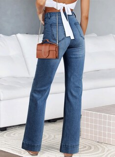 Foto 2 | Vaqueros Elegantes Con Pernera Recta Y Cintura Alta Para Mujer, Talla 10 - Venta Internacional.
