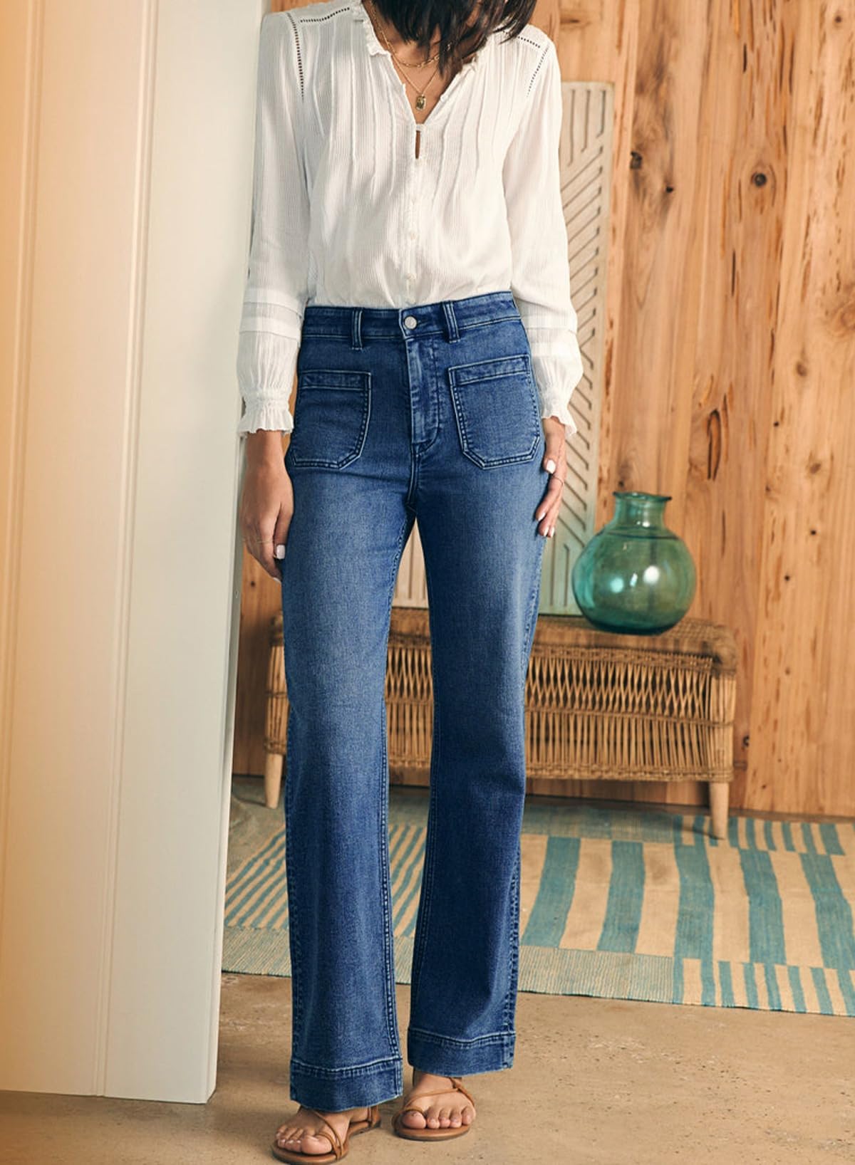 Foto 6 | Vaqueros Elegantes Con Pernera Recta Y Cintura Alta Para Mujer, Talla 10 - Venta Internacional.