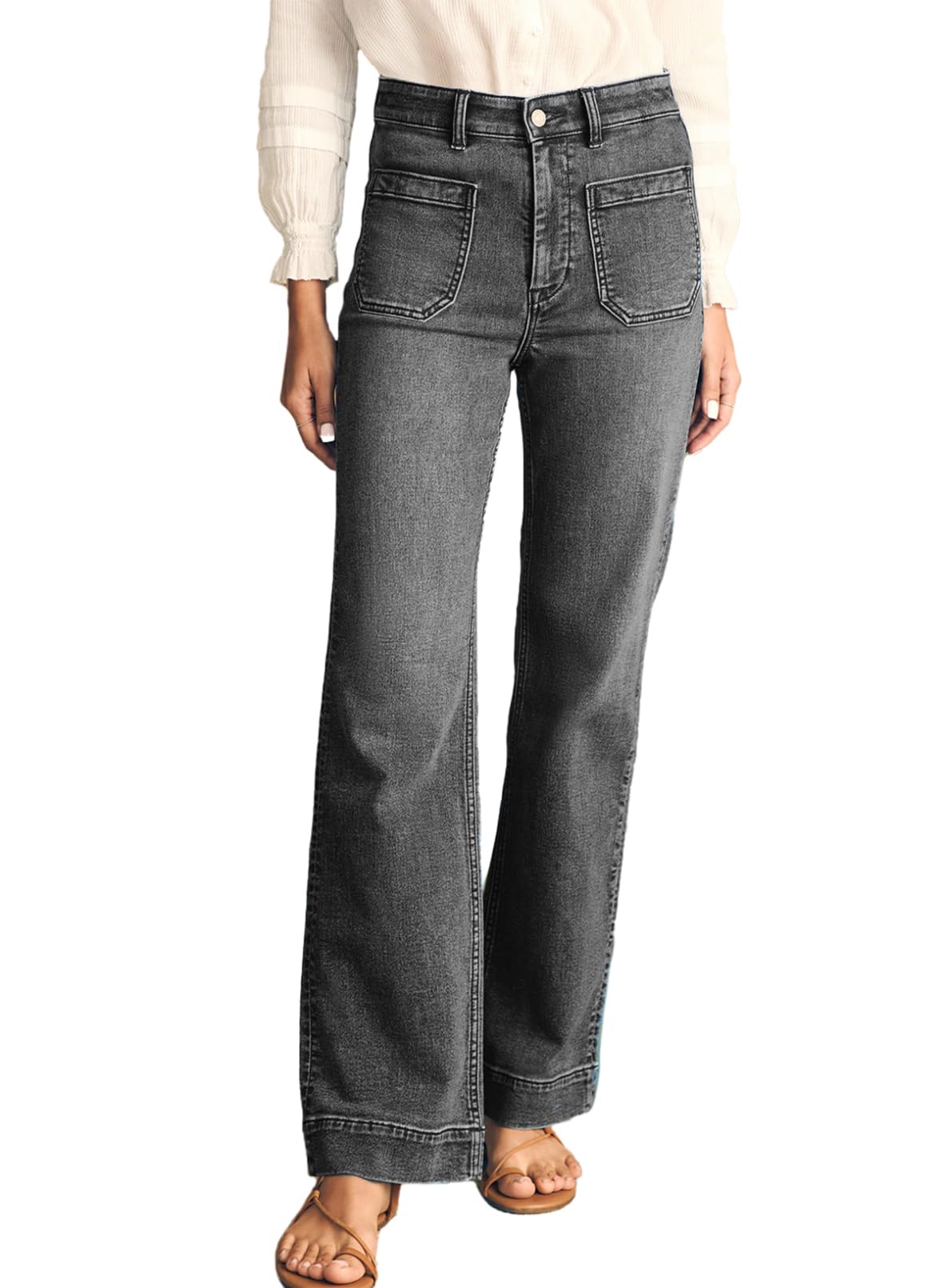 Foto 2 pulgar | Vaqueros Astylish De Pierna Ancha Para Mujer, Cintura Alta, Talla 8, Gris - Venta Internacional.