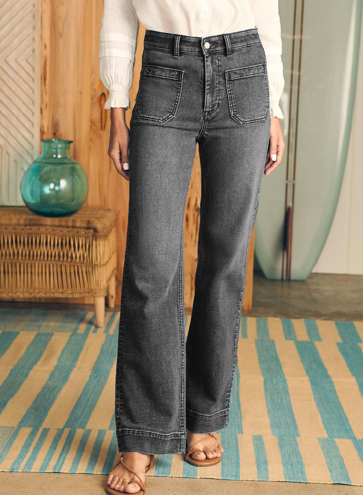 Foto 3 pulgar | Vaqueros Astylish De Pierna Ancha Para Mujer, Cintura Alta, Talla 8, Gris - Venta Internacional.