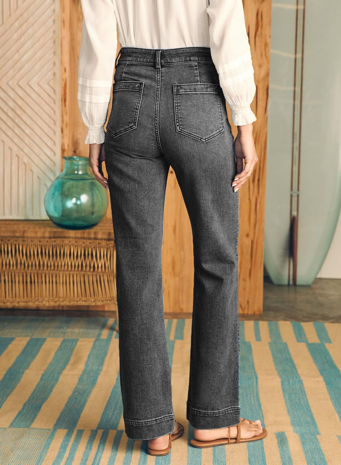Foto 4 pulgar | Vaqueros Astylish De Pierna Ancha Para Mujer, Cintura Alta, Talla 8, Gris - Venta Internacional.