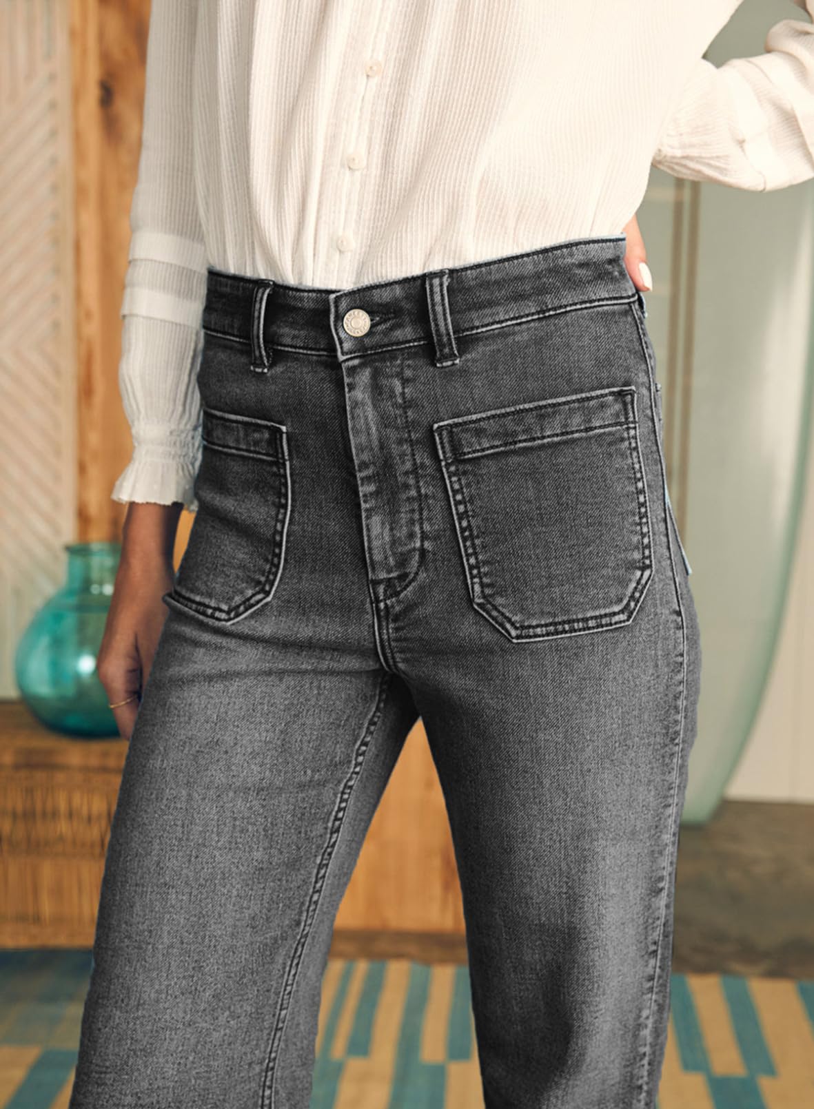 Foto 5 pulgar | Vaqueros Astylish De Pierna Ancha Para Mujer, Cintura Alta, Talla 8, Gris - Venta Internacional.