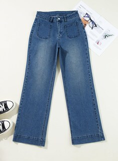 Foto 3 | Vaqueros Elegantes De Pierna Recta Con Cintura Alta Y Pierna Ancha Para Mujer - Venta Internacional.