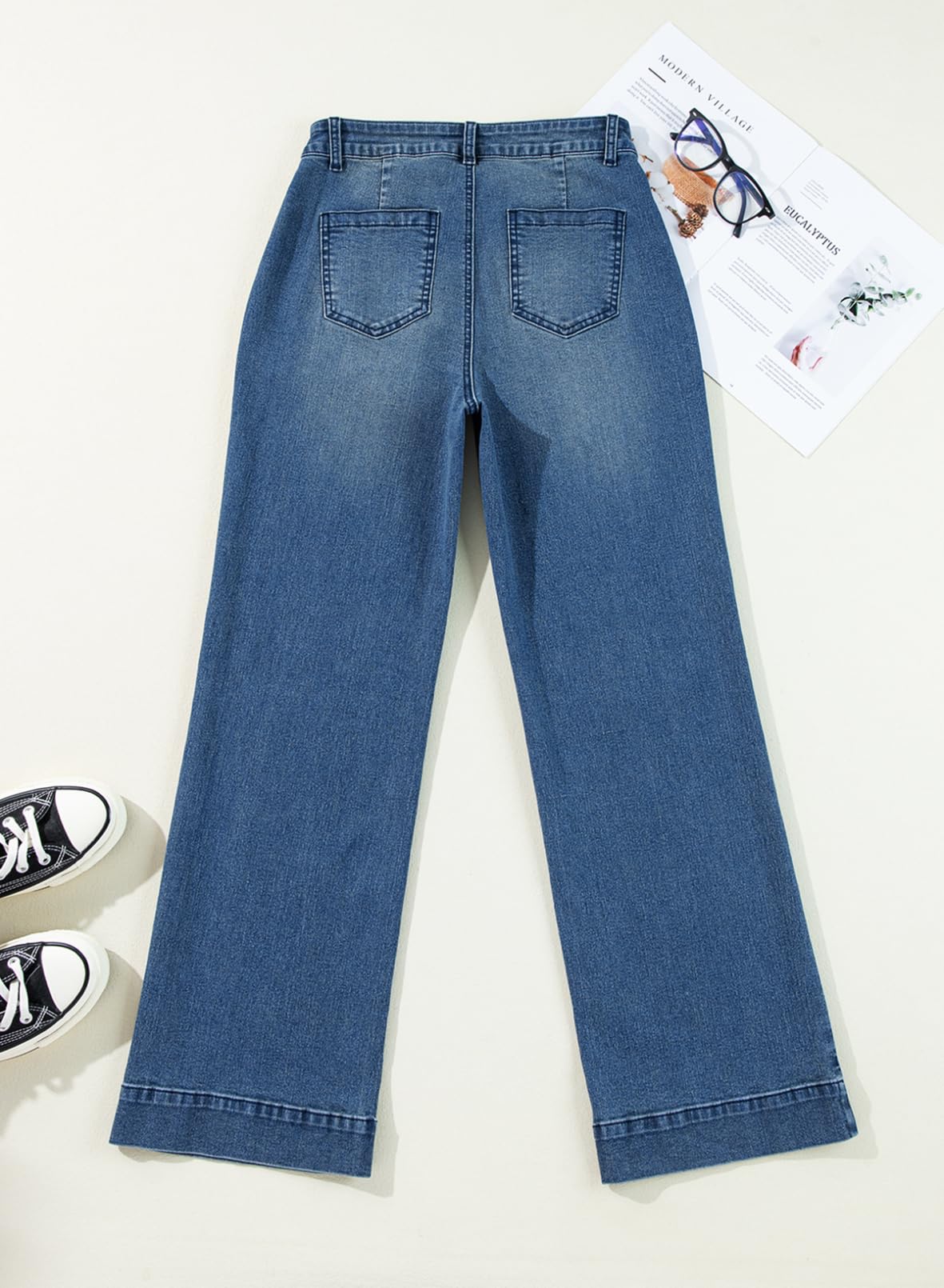 Foto 4 | Vaqueros Elegantes De Pierna Recta Con Cintura Alta Y Pierna Ancha Para Mujer - Venta Internacional.