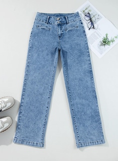 Foto 3 | Vaqueros Sidefeel Para Mujer, Pierna Ancha, Cintura Alta, Elásticos, Zimbaplatinum - Venta Internacional.