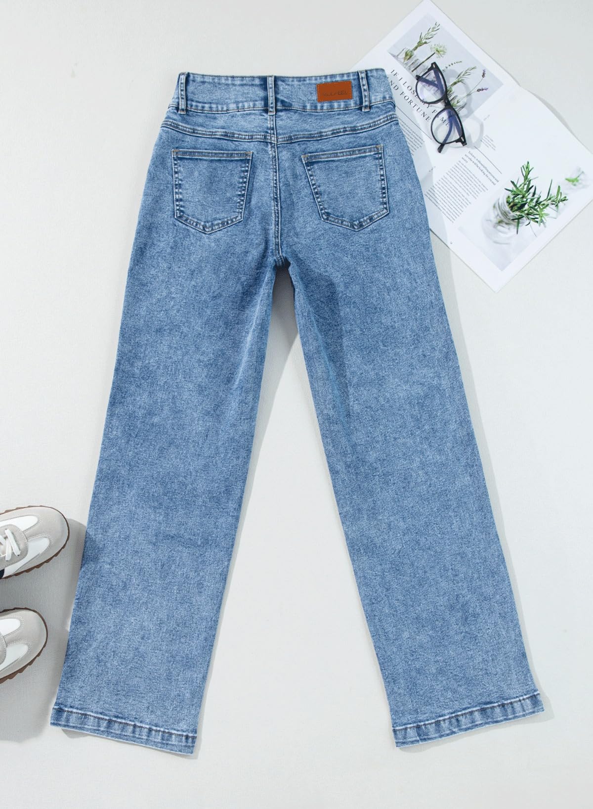 Foto 4 | Vaqueros Sidefeel Para Mujer, Pierna Ancha, Cintura Alta, Elásticos, Zimbaplatinum - Venta Internacional.