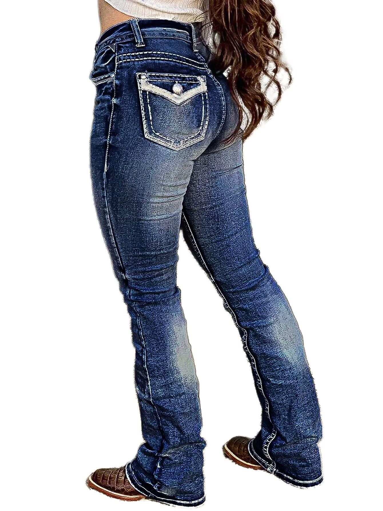 Foto 2 pulgar | Jeans Flamingals Con Corte De Bota Para Mujer, Denim Elástico, Azul Oscuro, Xl - Venta Internacional.