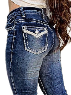 Foto 2 | Jeans Flamingals Con Corte De Bota Para Mujer, Denim Elástico, Azul Oscuro, Xl - Venta Internacional.