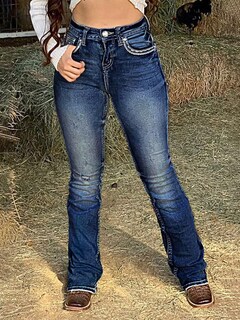 Foto 3 | Jeans Flamingals Con Corte De Bota Para Mujer, Denim Elástico, Azul Oscuro, Xl - Venta Internacional.