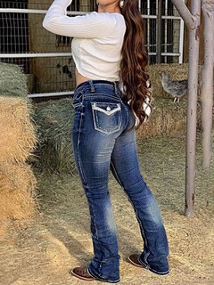 Foto 4 | Jeans Flamingals Con Corte De Bota Para Mujer, Denim Elástico, Azul Oscuro, Xl - Venta Internacional.