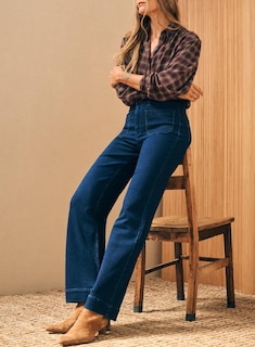 Foto 4 | Vaqueros Elegantes Sin Cordones Para Mujer, Cintura Alta, Pierna Ancha, Azul Marino - Venta Internacional.