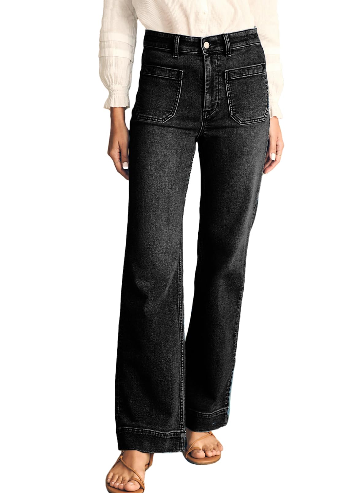 Foto 2 pulgar | Jeans Astylish Para Mujer, Pierna Ancha, Cintura Alta, Talla 8, Color Negro - Venta Internacional.