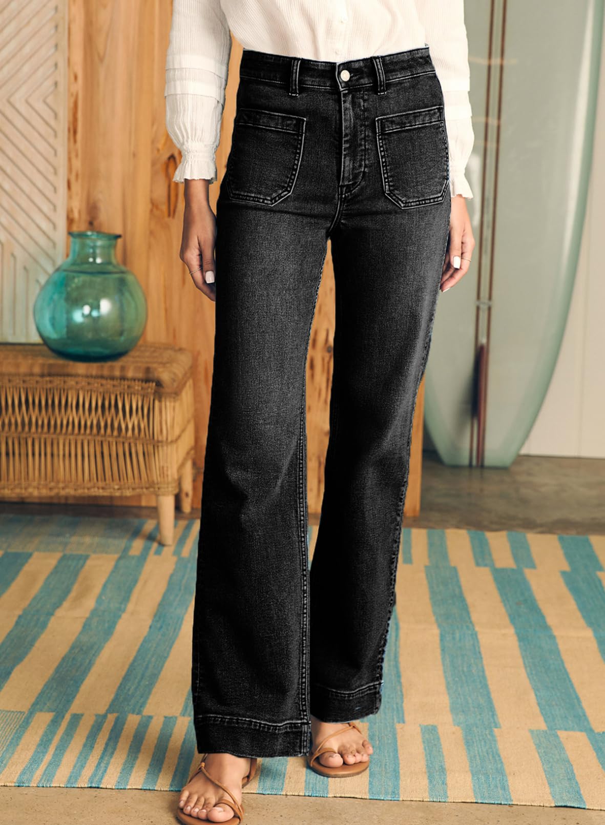 Foto 4 pulgar | Jeans Astylish Para Mujer, Pierna Ancha, Cintura Alta, Talla 8, Color Negro - Venta Internacional.
