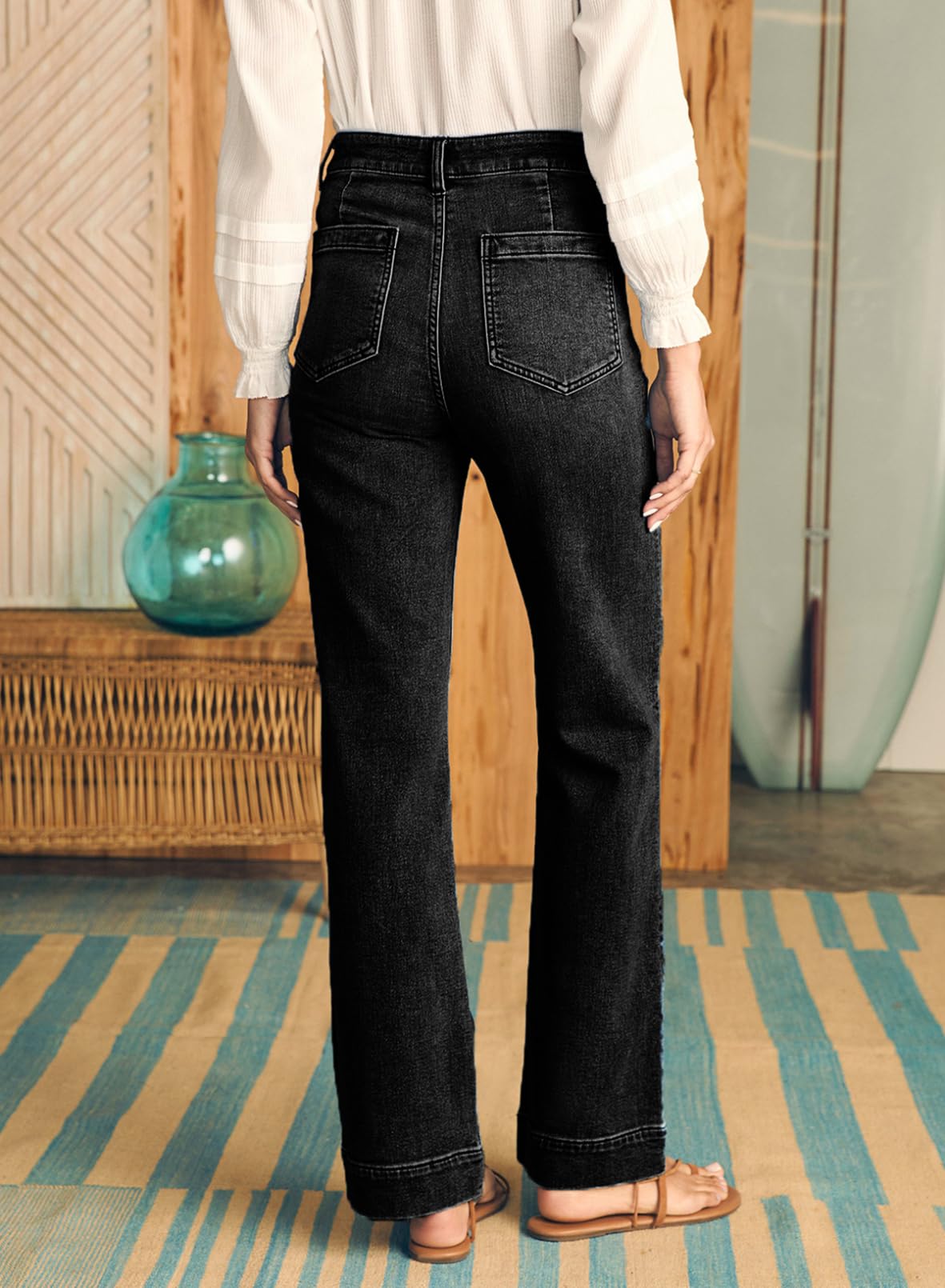 Foto 5 pulgar | Jeans Astylish Para Mujer, Pierna Ancha, Cintura Alta, Talla 8, Color Negro - Venta Internacional.