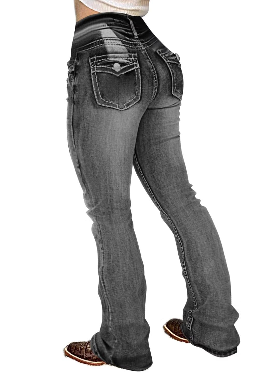 Foto 3 pulgar | Pantalones Vaqueros Con Corte Botín Flamingals Para Mujer, Denim Elástico, Gris S - Venta Internacional.