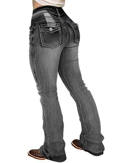 Foto 2 | Pantalones Vaqueros Con Corte Botín Flamingals Para Mujer, Denim Elástico, Gris S - Venta Internacional.