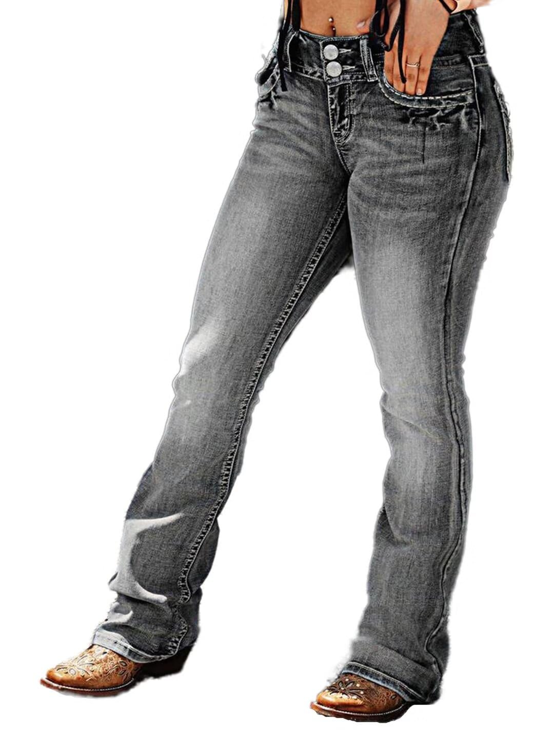 Foto 4 pulgar | Pantalones Vaqueros Con Corte Botín Flamingals Para Mujer, Denim Elástico, Gris S - Venta Internacional.
