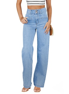Foto 1 | Vaqueros Sidefeel Para Mujer, Pierna Ancha, Cintura Alta, Elásticos, Azul - Venta Internacional.