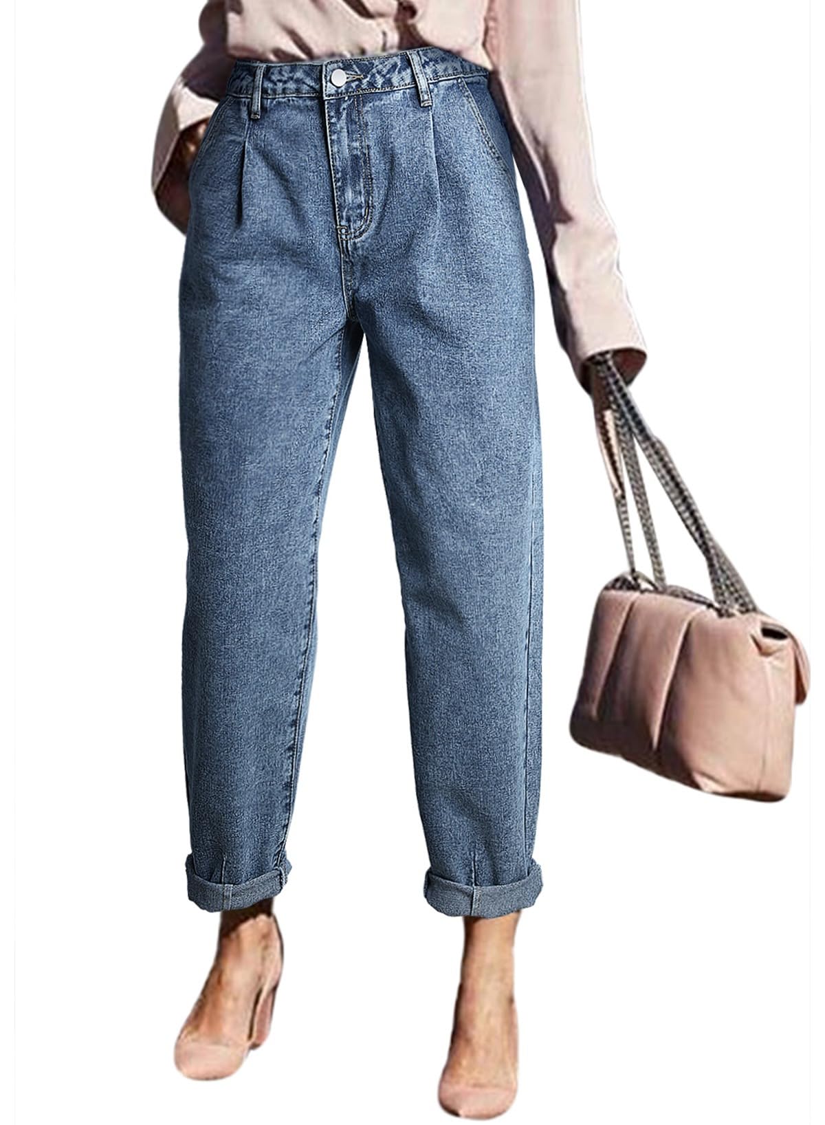 Vaqueros Elegantes Y Modernos De Cintura Alta Para Mamá, Azul Recortado, 8 - Venta Internacional.