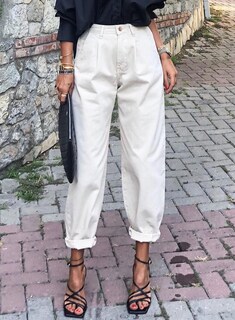 Foto 3 | Vaqueros Elegantes Para Mujer, De Cintura Alta, Casuales, Holgados, Blancos, Talla 10 - Venta Internacional.