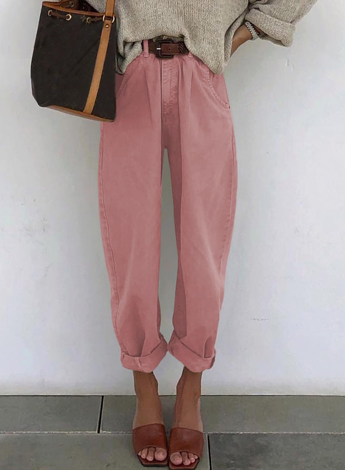 Foto 4 pulgar | Vaqueros Elegantes Para Mujer, Cintura Alta, Casual, Holgado, Novio, Rosa - Venta Internacional.