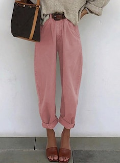 Foto 3 | Vaqueros Elegantes Para Mujer, Cintura Alta, Casual, Holgado, Novio, Rosa - Venta Internacional.