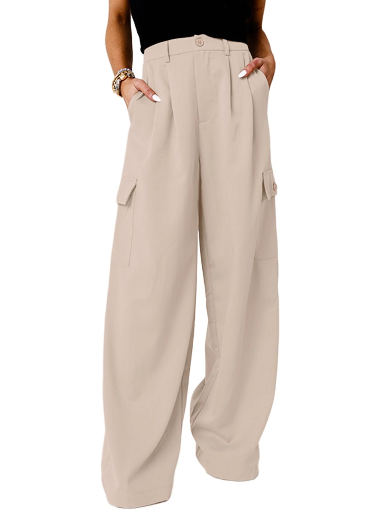 Pantalones Cargo Dokotoo 2024 Para Mujer, Cintura Alta, Pierna Ancha, Gris - Venta Internacional.