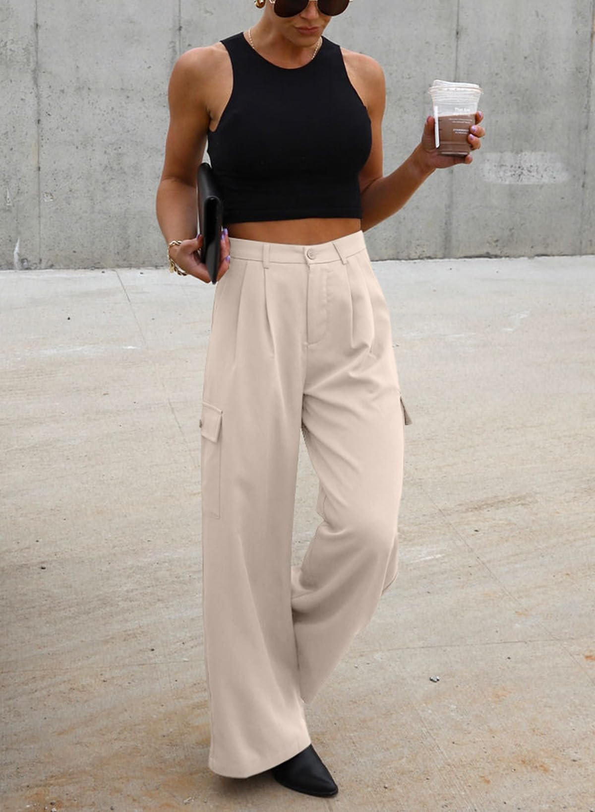 Foto 2 | Pantalones Cargo Dokotoo 2024 Para Mujer, Cintura Alta, Pierna Ancha, Gris - Venta Internacional.