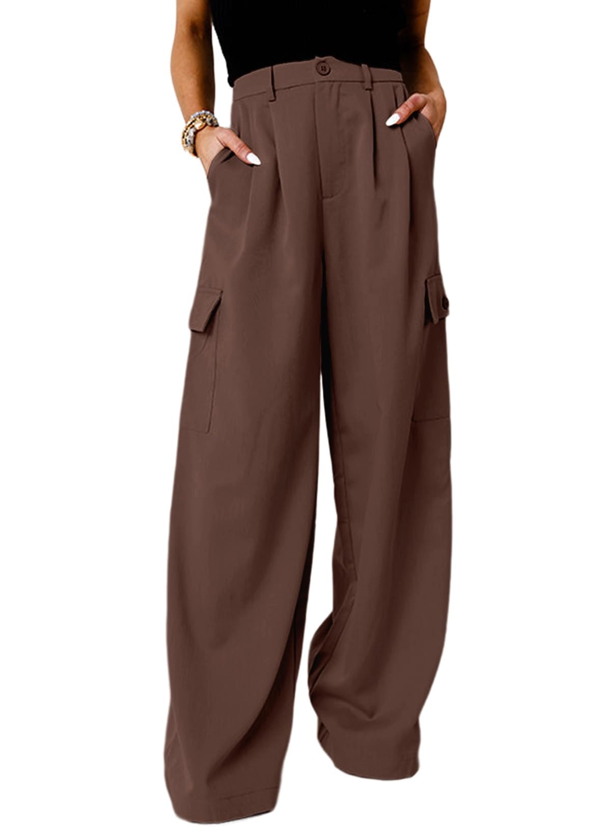 Foto 2 pulgar | Pantalones Cargo Dokotoo De Cintura Alta Y Pierna Ancha Para Mujer, Color Gris - Venta Internacional.
